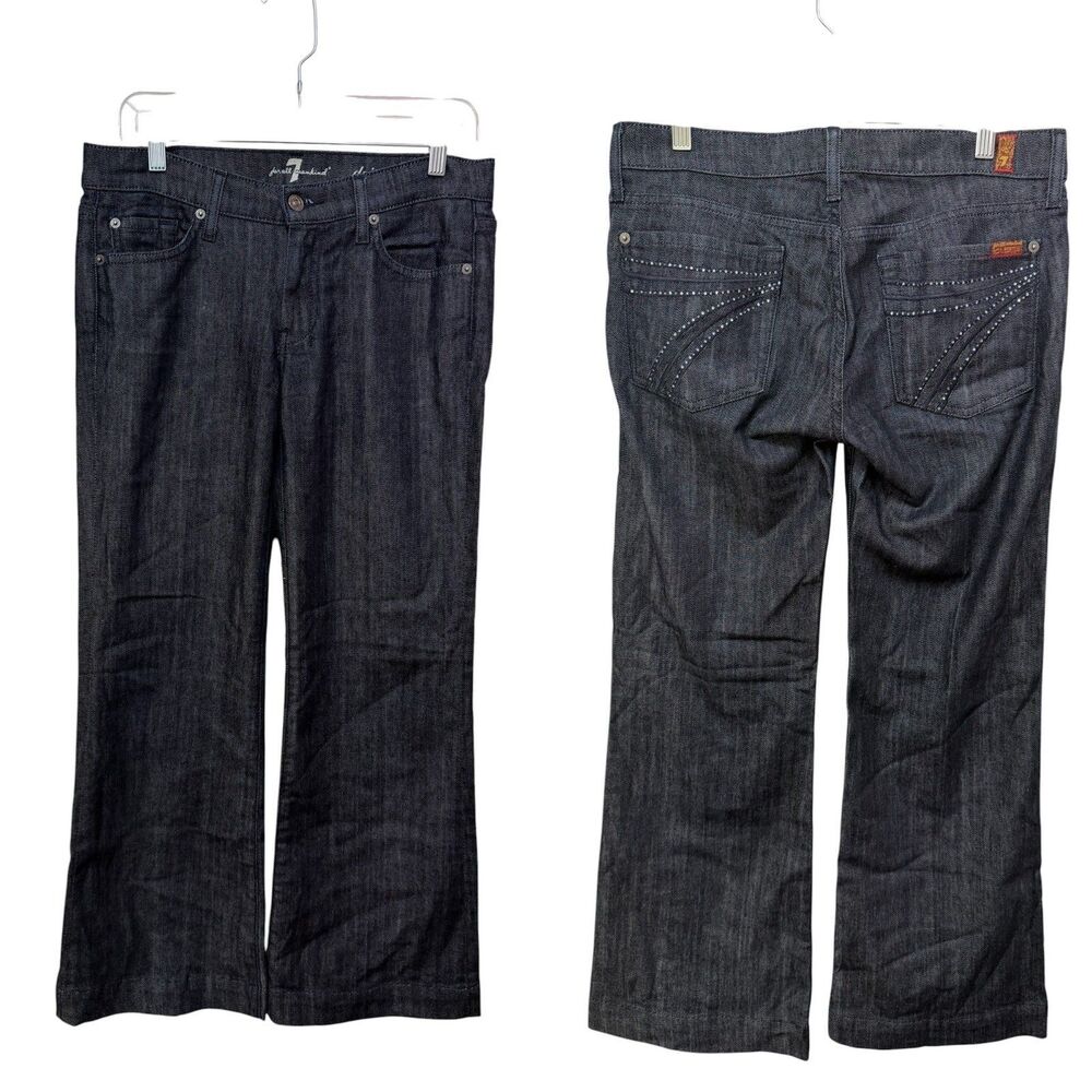 7 for All Mankind Dojo Jeans Rhinestone Embellished Flare Dark Wash Sz 28 Y2K